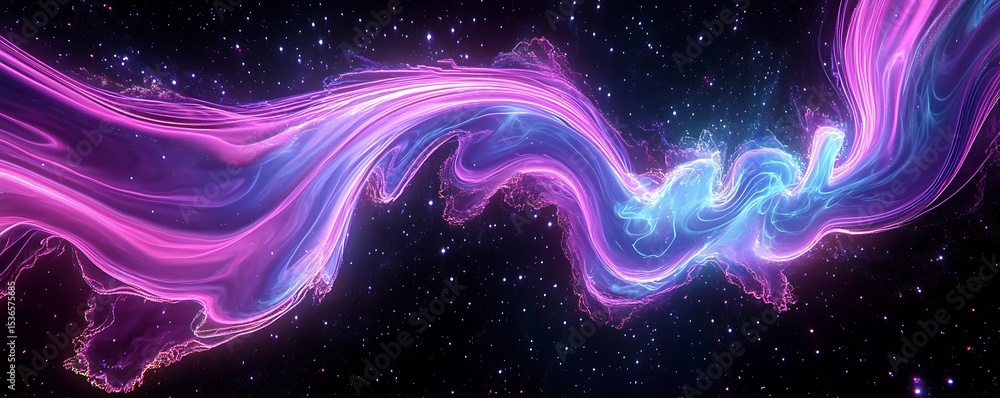 Obraz premium Holographic aurora trail explosion with opal and violet neon flowlines