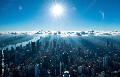 Wallpaper Mural Sun, Moon and City Skyline From Above Torontodigital.ca