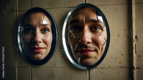 there is a man and woman looking at each other in the mirror 