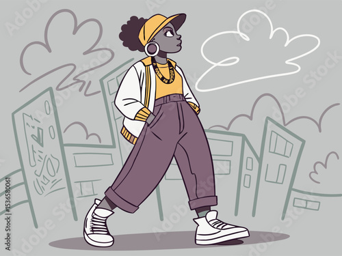 Independent and cocky teen girl walks through the neighborhood