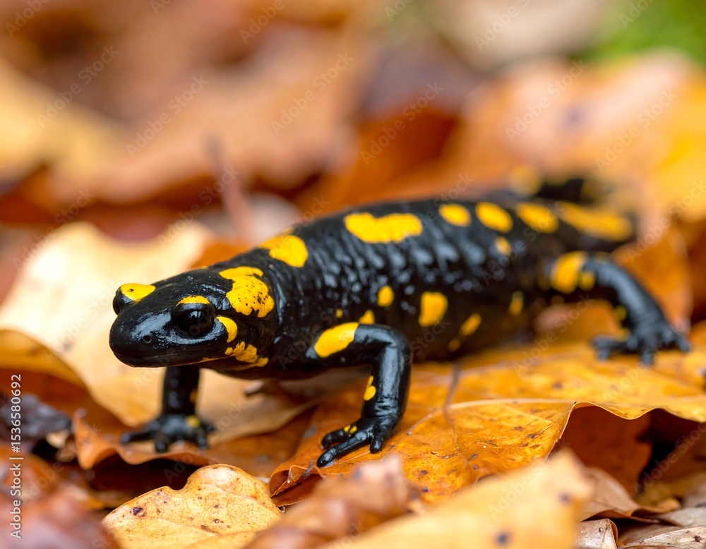 Fototapeta premium Salamander on autumn leaves (2)
