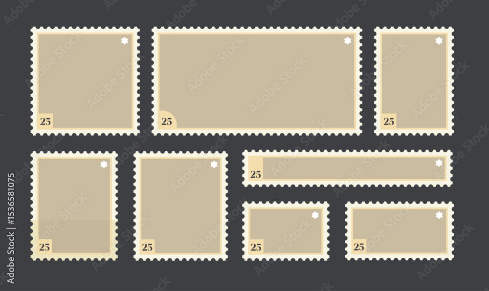 Obraz premium blank stamps, collection of serrated postal sticker templates in different sizes