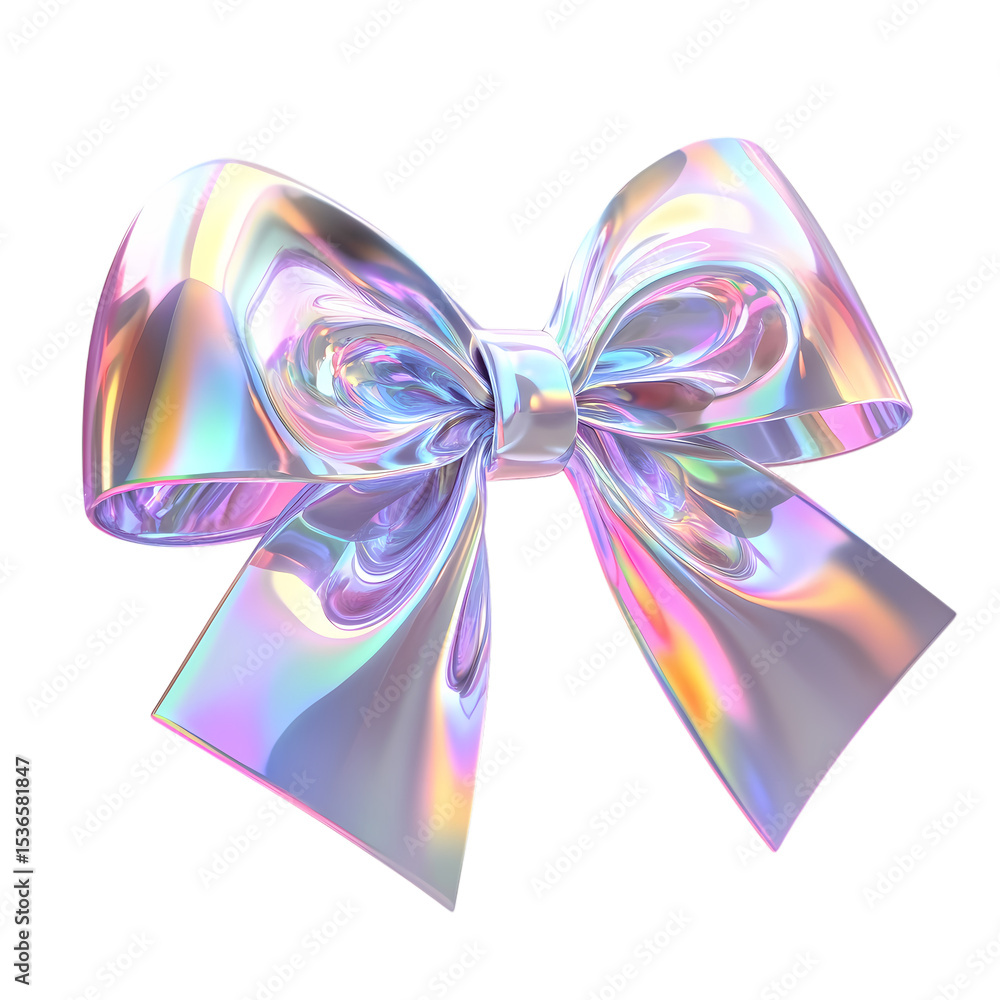 Holographic Bow Iridescent Gift Ribbon Design isolated on transparent background Holographic Bow Iridescent Gift Ribbon Design isolated on transparent background