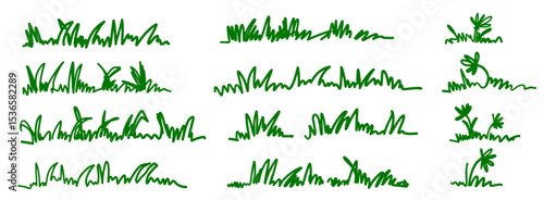 Hand drawn grass vector line natural field silhouette shadow doodle. Blossom silhouette flowers spring illustration in sketchy style isolated on white 