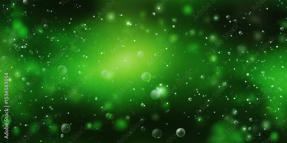Obraz premium Vibrant Green Space Scene with Sparkling Lights and Bokeh Effect