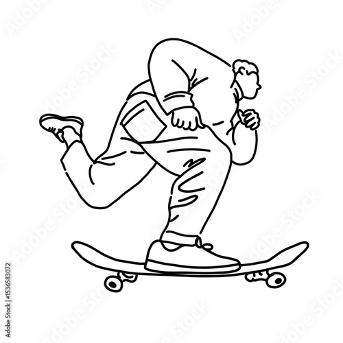 Coloring Line Art of Person Doing Skateboard Trick – Outdoor Sport Illustration for Book and Sticker Design