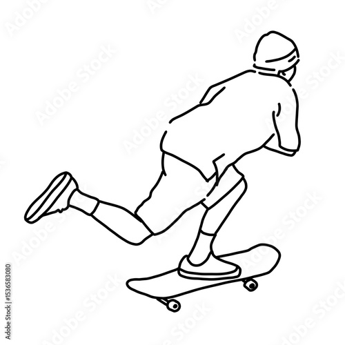 Coloring Line Art of Person Doing Skateboard Trick – Outdoor Sport Illustration for Book and Sticker Design