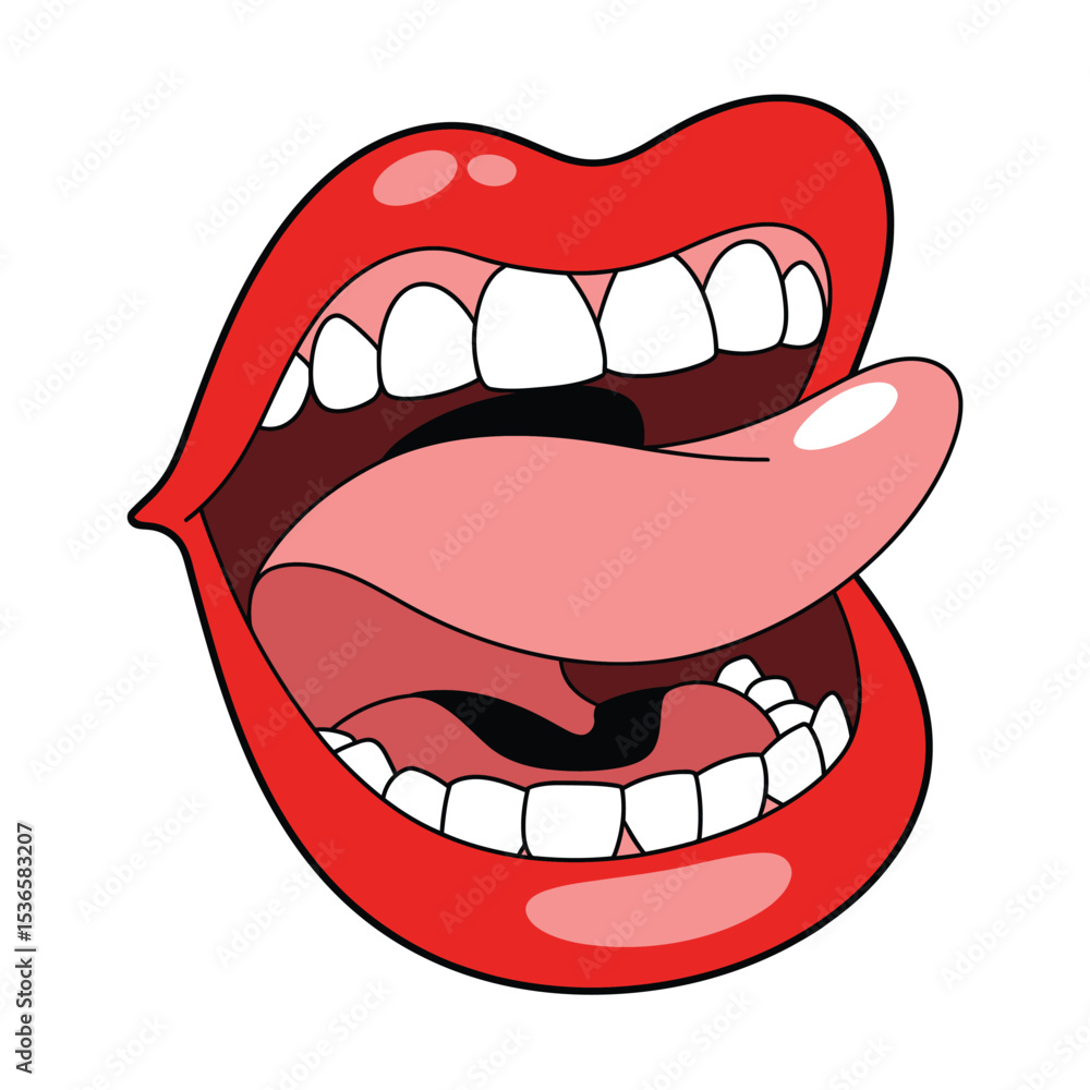 Naklejka premium A Stylized Cartoon Illustration of an Open Mouth with Red Lips