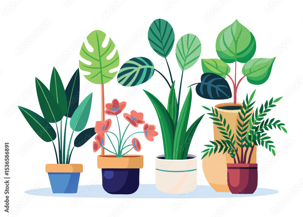 Obraz premium Beautiful flowering houseplants in a decorative pot with lush green leaves, perfect for home gardening and natural indoor growth