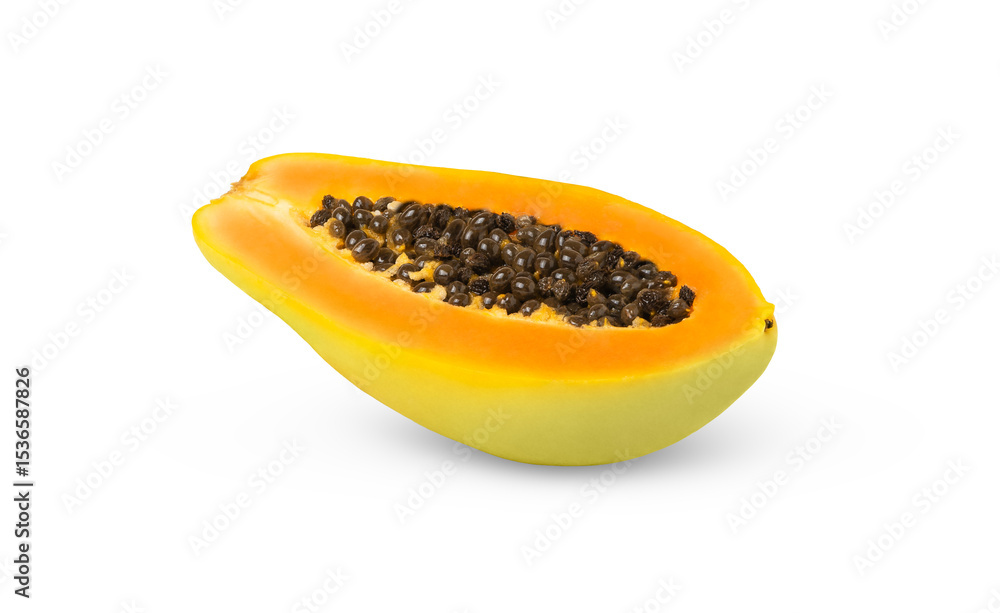 A cut in a half of ripe papaya fruit isolated. A cut in a half of ripe papaya fruit isolated.