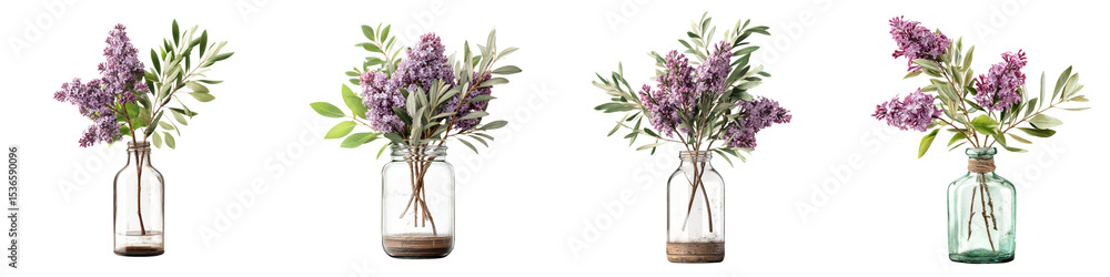 Obraz premium Vibrant lilac flower bouquet in glass vases