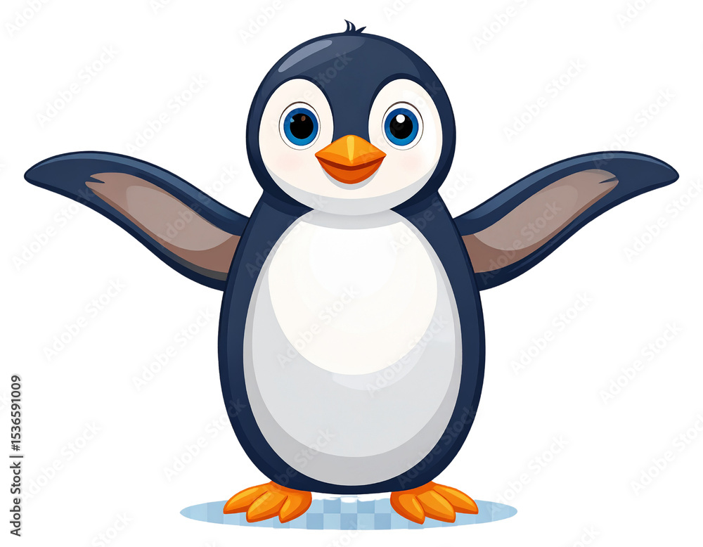 Fototapeta premium Cute Standing Penguin Facing Front, Transparent Background
