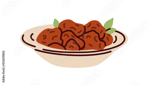 Soy dish, vegan meat food. Veg meal with plant-based chicken chunks, pieces served in bowl. Soya protein slices, healthy vegetarian Asian cuisine. Flat vector illustration isolated on white background