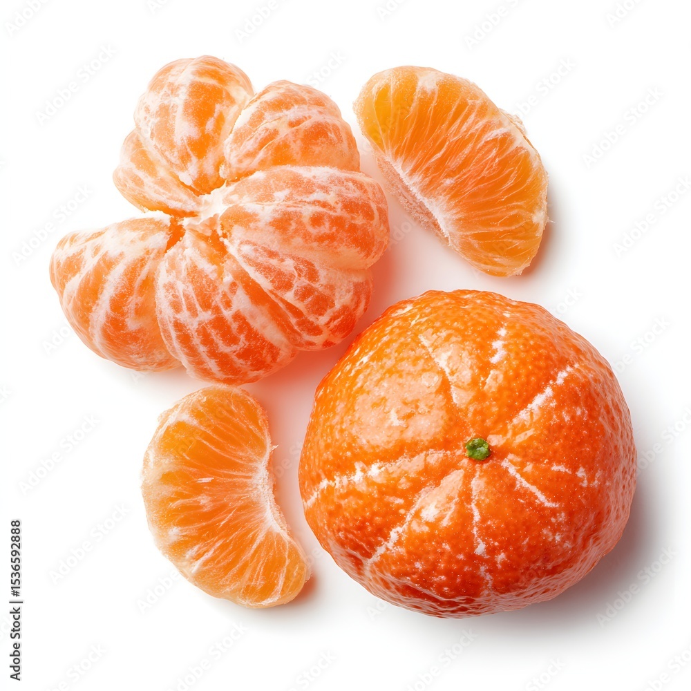 Peeled and sliced mandarin oranges on a white background. Peeled and sliced mandarin oranges on a white background.