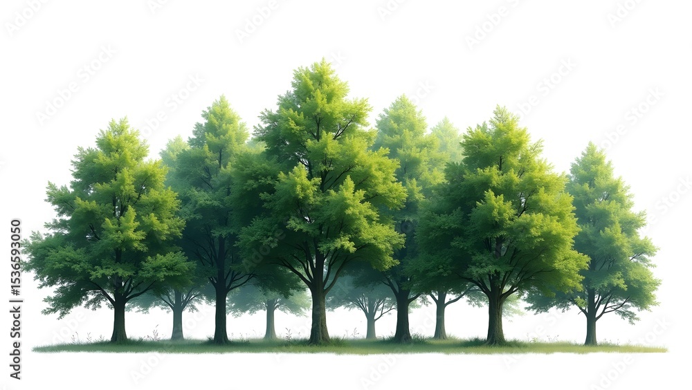Obraz premium Isolated Green Forest Trees with Summer Foliage on White Background