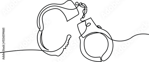 One Line Drawing of Open Handcuffs, Clean Design Representing Justice and Security. Symbol of police justice