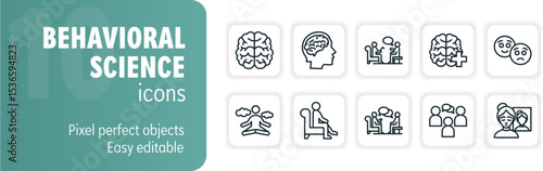Set of behavioral science icons depicting human psychology