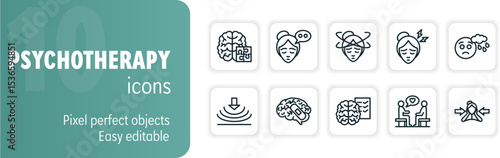 Psychotherapy icons representing mental health treatment and support