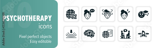 Psychotherapy icons representing mental health treatment and patient support