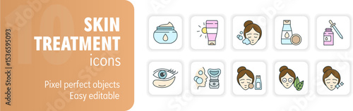 Skincare routine icons featuring women taking care of their skin