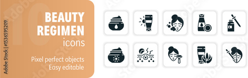 Skincare routine icons featuring moisturizing, cleansing and treating the skin