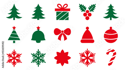 set of christmas xmas ornament decoration vector on tranparent background