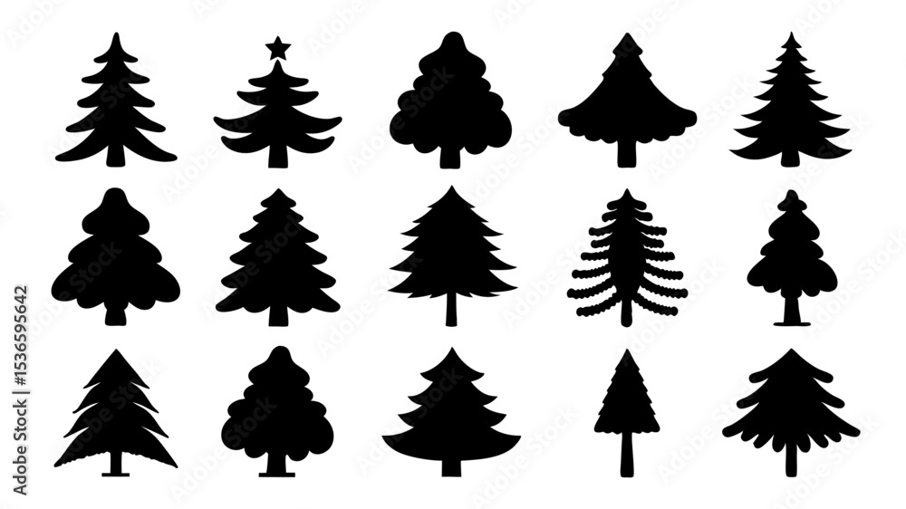Obraz premium set of xmas tree silhouette vector on tranparent background