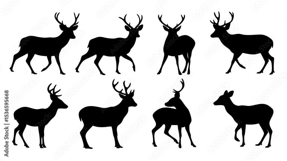 Fototapeta premium set of deer silhouette design vector art illustration