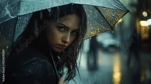 Fototapeta Woman Holding Umbrella in the Rain