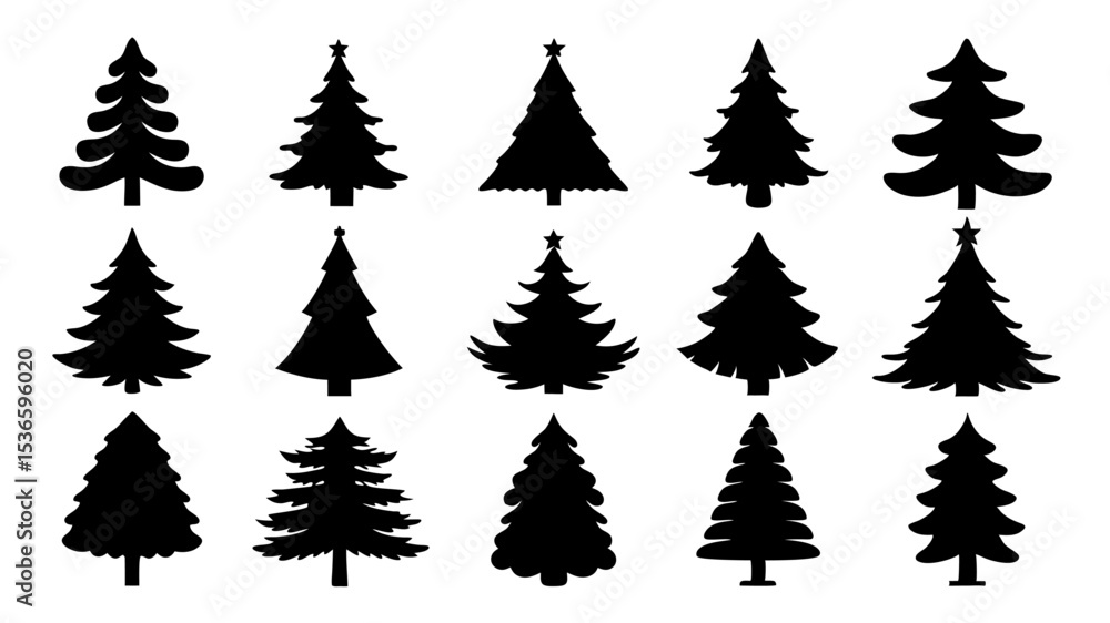 Obraz premium set of xmas tree silhouette vector on tranparent background