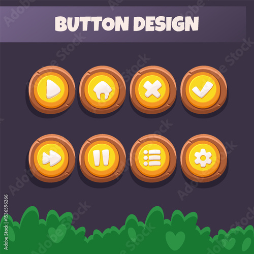 Game ui set of Buttons. GUI design to build 2D games. Can be used in the production of mobile, web or video games. in cartoon style