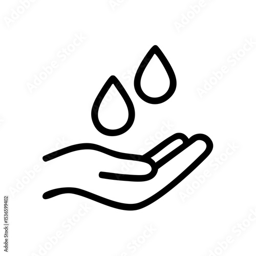 A black-and-white linear-style icon illustrating a hand with water droplets, symbolizing “non-drying” properties of tattoo aftercare cosmetics. 