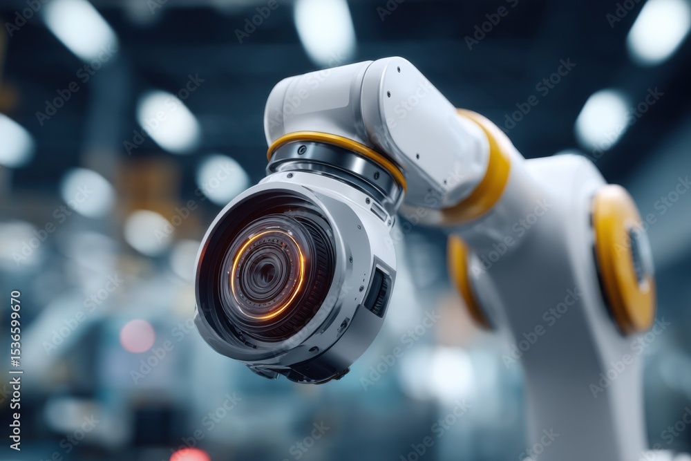 Robotic Arm Close-Up in Factory Setting, Showcasing Automation and Technological Advancement in Manufacturing and Engineering : Generative AI Robotic Arm Close-Up in Factory Setting, Showcasing Automation and Technological Advancement in Manufacturing and Engineering : Generative AI