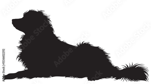 silhouette of fluffy dog on a white background
