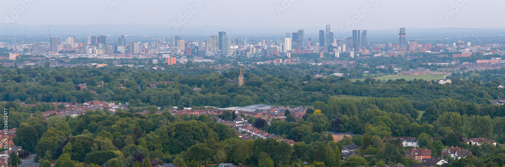 Fototapeta premium Panoramic image of Manchester City skyline from Heaton Park 