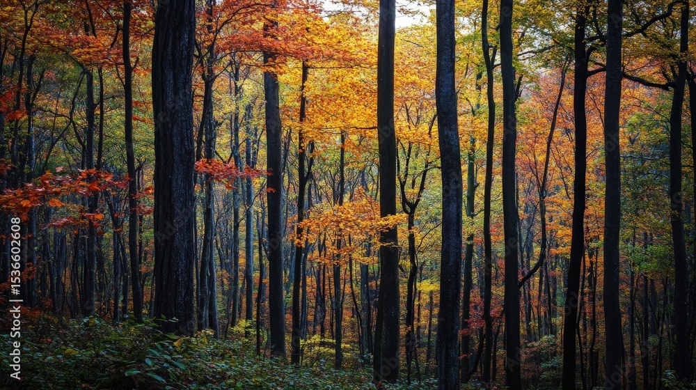 Fototapeta premium The Colorful Autumn Forest Displays Its Beautiful Vibrant Landscape Scene