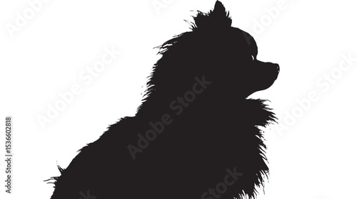 silhouette of fluffy dog on a white background