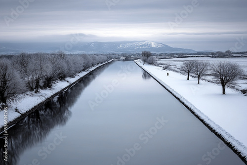 Wallpaper Mural Long exposure river reflecting winter trees and mountains Torontodigital.ca
