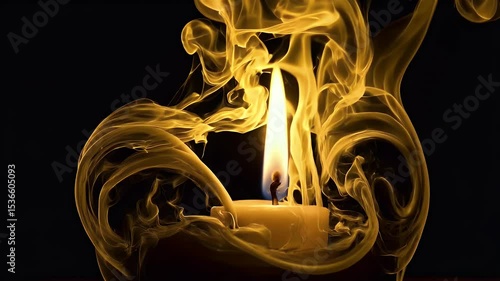Candle with golden smoke swirls