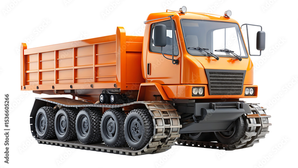 Orange snowmobile dumper truck isolated - on white background png AI Orange snowmobile dumper truck isolated - on white background png AI