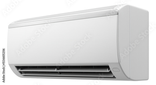 Modern wall-mounted air conditioning unit with sleek design and adjustable vents on transparent background.