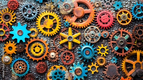 Colorful Rusty Gears Mechanical Background Texture