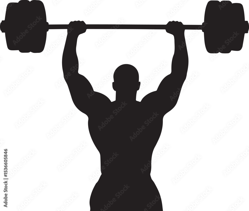 Naklejka premium Weightlifter Bodybuilder Lifting Barbell Strength Training Silhouette