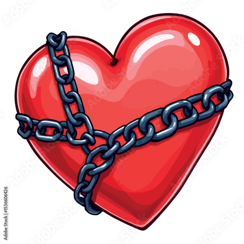 Vsai red heart wrapped in chains symbolizing forbidden love