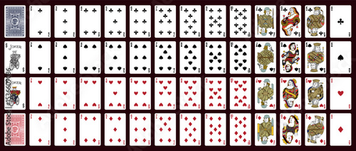 Poker playing cards, full deck - Classic playing cards - Poker set with isolated cards