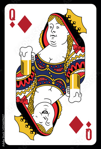 Queen of Diamonds playing card - Classic design.