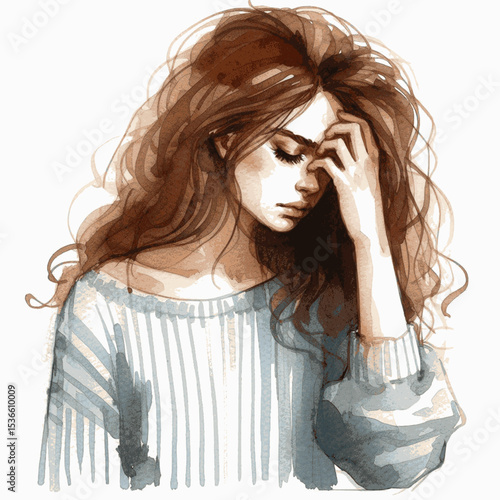 Sullen Drift woman in a bad mood isolated watercolor vector illustration svg