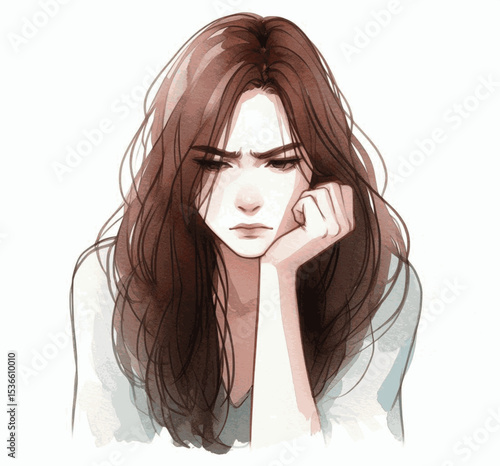 Heavy Light woman in a bad mood isolated watercolor vector illustration svg