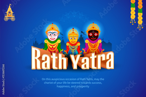 Lord Jagannath, Balabhadra and Subhadra on annual Ratha Yatra in Odisha festival background