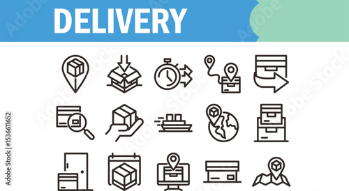 Fast and Reliable Delivery Service Icons for Shipping, Logistics, and Transportation